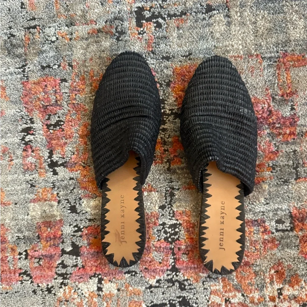 Jenni Kayne Black Woven Slip-On Raffia Mules - Picture 1 of 5
